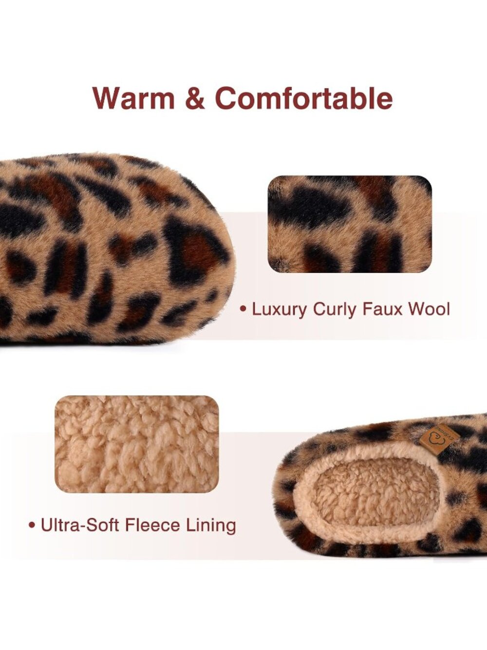 〽️Womens Leopard Fuzzy Slippers Curly Fleece Closed Toe Bedroom Slip House Shoes - Picture 4 of 7